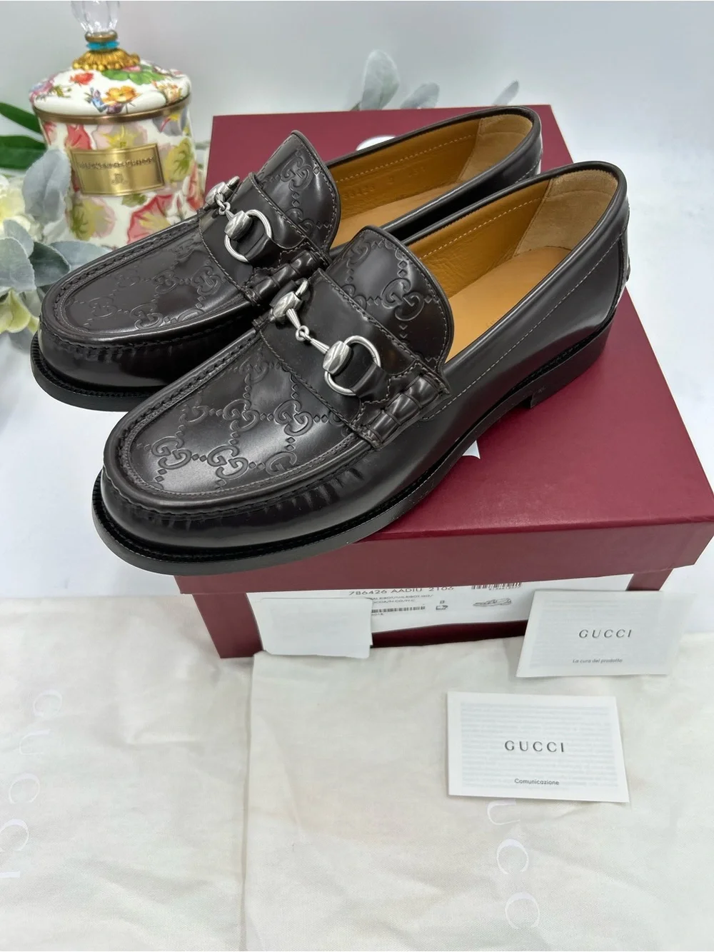 Men's Gucci KAVEH GG embossed leather loafers size 8 fits 9US made in Italy